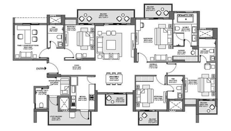 4 BHK 1821 Sq. Ft. Apartment in Godrej Nurture
