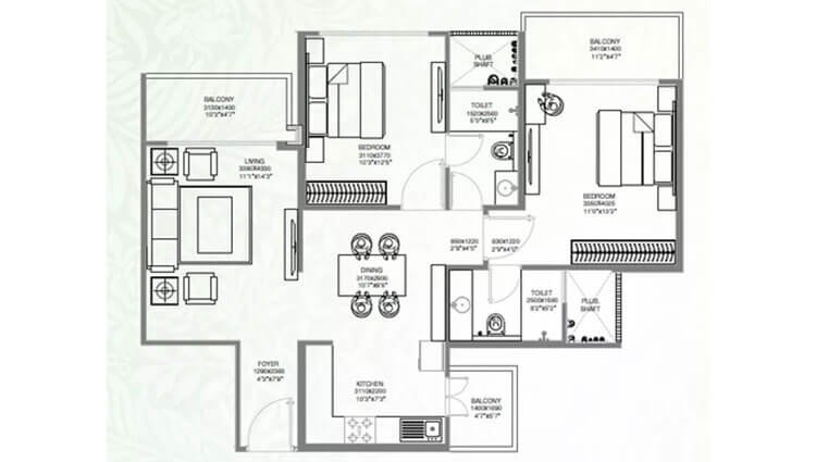 2 BHK 771 Sq. Ft. Apartment in Godrej Palm Retreat 2