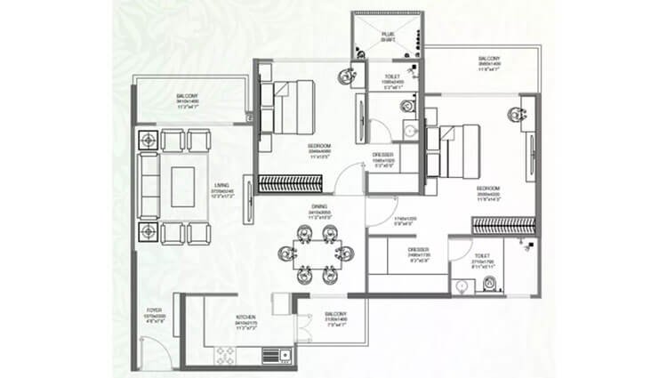2 BHK 977 Sq. Ft. Apartment in Godrej Palm Retreat 2