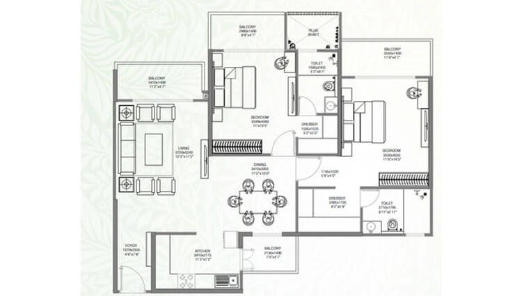 2 BHK 1300 Sq. Ft. Apartment in Godrej Palm Retreat