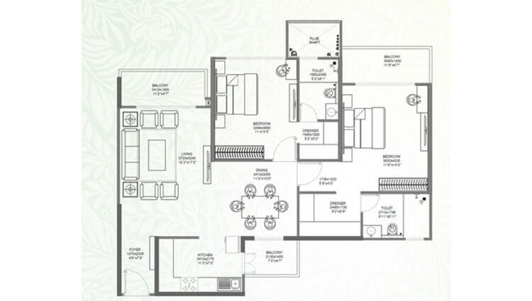 2 BHK 1600 Sq. Ft. Apartment in Godrej Palm Retreat