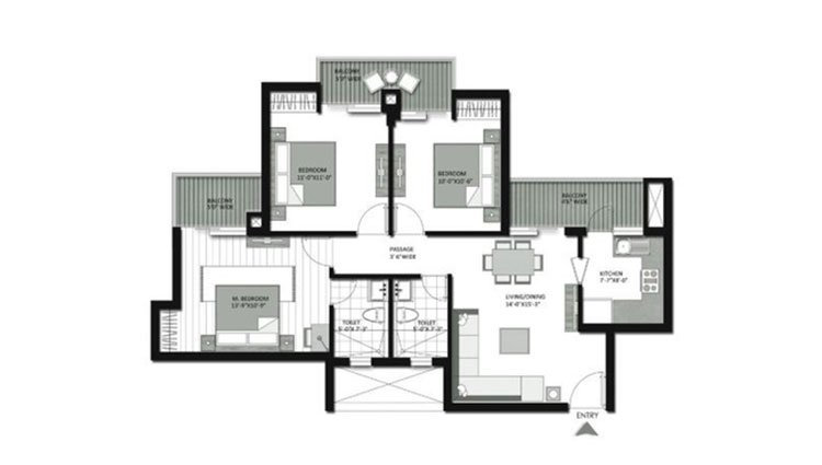 3 BHK 783 Sq. Ft. Apartment in Tata Eureka Park